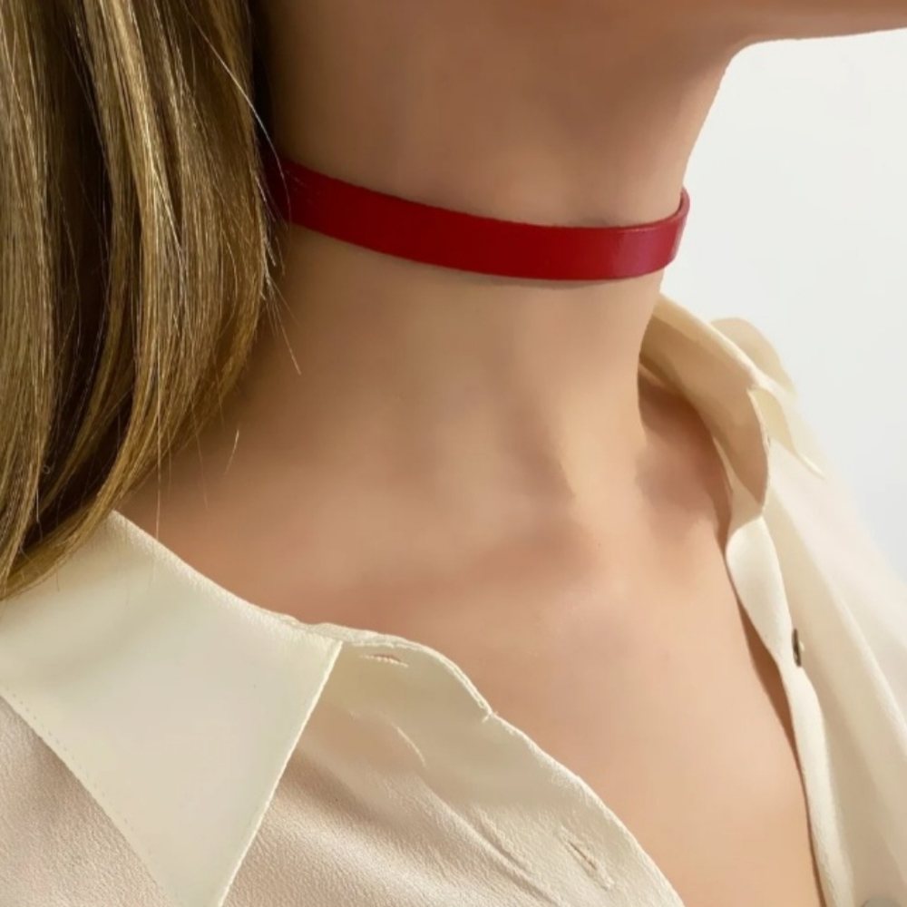 Classic Red Choker Celebrity Red Carpet Genuine Leather Necklace